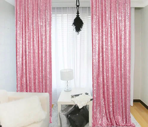 Vista 7 de ShinyBeauty Cortinas de Lentejuelas 2 Paneles 2ftx8ft Wine Telón de Fondo con Brillantina para Videos de YouTube Cortinas de Lentejuelas Borgoña
