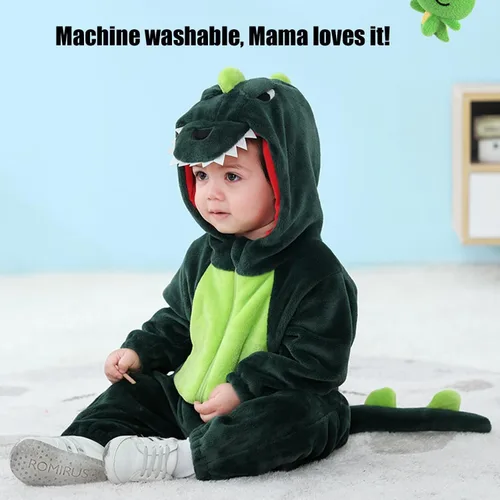 Vista 6 de ABTSHU Disfraces de animales para bebé, disfraz de Halloween para niños pequeños Dinosaurio verde