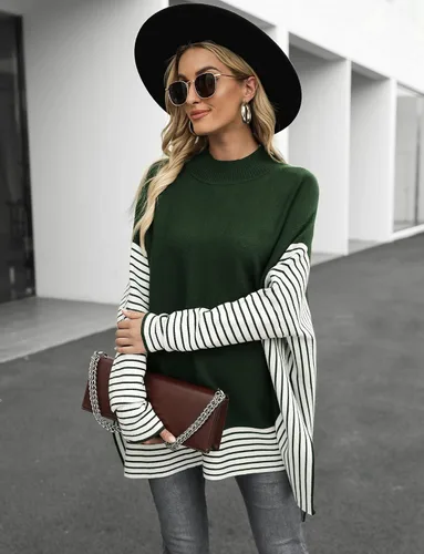 Vista 8 de Uniexcosm Womens Mock Neck Poncho Sweater Batwing Sleeve Oversized Chunky Knitted Pullover Jumper Tops