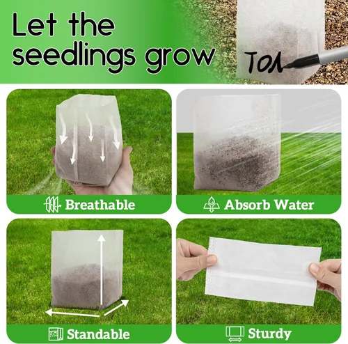 Vista 3 de MAQIHAN Bolsas de cultivo para guardería, 100 bolsas de cultivo de tela no tejida para plántulas, bolsas cuadradas para vivero de plantas pequeñas