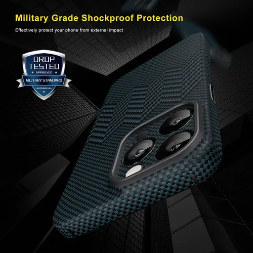 Vista 3 de memumi Funda de fibra de carbono para iPhone 15 Pro Max con textura ondulada, resistente y duradera de fibra de aramida de 0.020 in, ajuste delgado