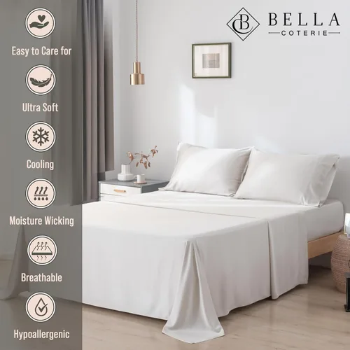 Vista 21 de Bella Coterie - Juego de sábanas tamaño individual, viscosa de bambú, de cultivo orgánico, ultrasuaves, refrescantes para calurosos, esquinas tipo