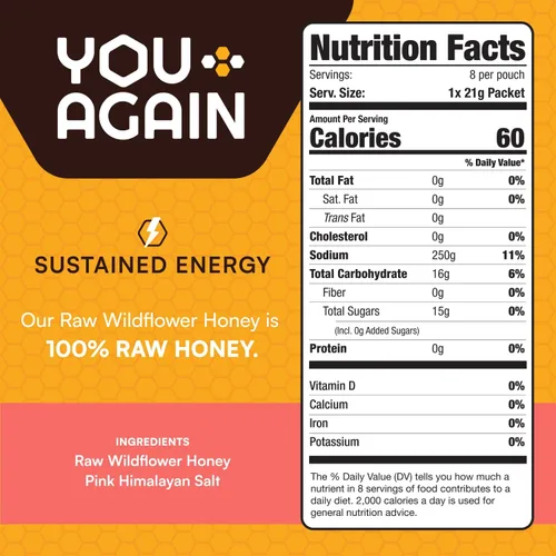 Vista 2 de You Again Super Honey Clean Energy Gel, miel y sal del Himalaya Combustible de reposición de electrolitos Entrenamientos de resistencia y gel
