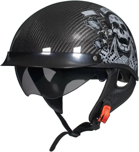 Vista 2 de DA-500 Casco de fibra de carbono para motocicleta, casco abierto de media carcasa aprobado por DOT con visera desplegable, casco ligero retro Rose