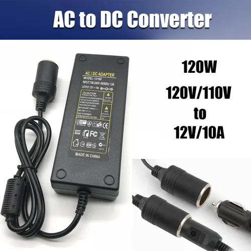 Vista 3 de Convertidor de CA a CC, adaptador de encendedor de cigarrillos de 120 W, 120 V/110 V a 12 V/10 A, adaptador de corriente CA/CC para refrigerador