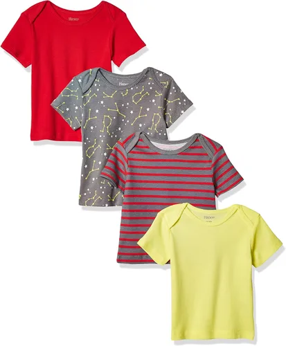 Vista 6 de Hanes Camiseta para bebé, Flexy de suave estiramiento, hombros expandibles, paquete de 4 Conjunto de camuflaje de rayas negras