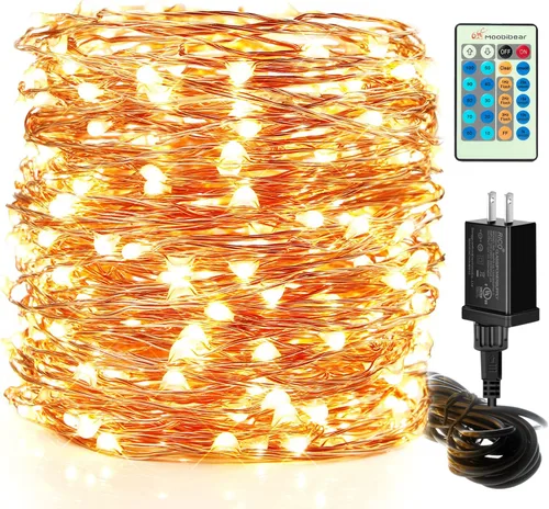 Vista 13 de Moobibear - Cadena de luces de hadas de 33 pies con 100 LED, impermeables, con enchufe y 8 modos de iluminación - Decoración para interiores