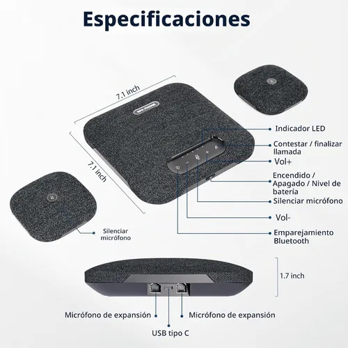 Vista 7 de Altavoz y micrófono de conferencia, altavoz inalámbrico con 2 micrófonos