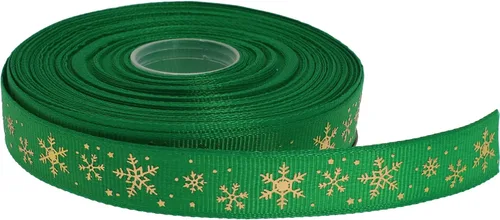 Vista 12 de Cinta de grogrén de copo de nieve con impresión dorada de 25 yardas cada rollo, borde tejido 100% poliéster (3/8 pulgadas, beige)