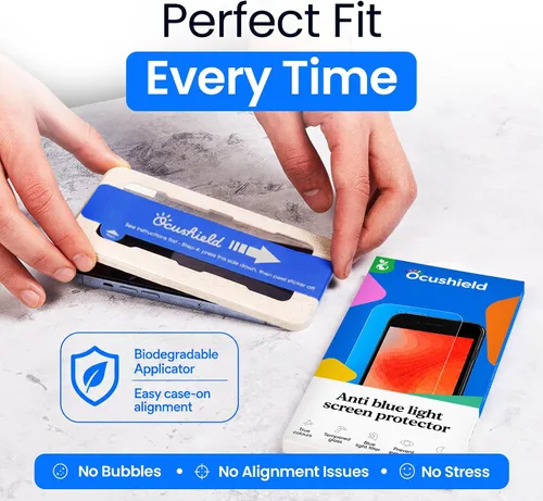 Vista 3 de Ocushield - Protector de pantalla de vidrio templado anti luz azul para iPhone 7 Plus iPhone 8 Plus - Protege tus ojos, reduce las migrañas