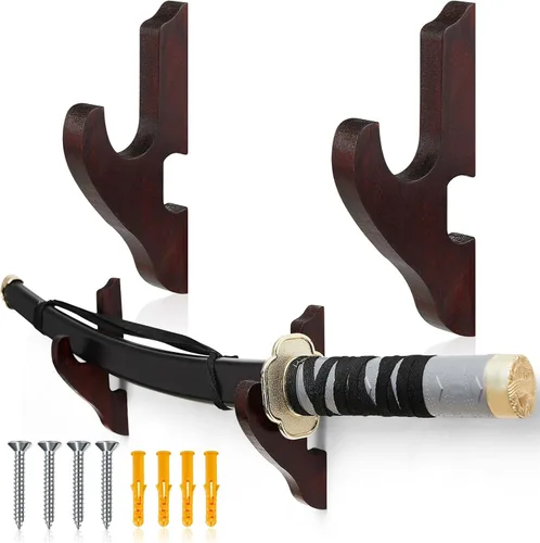 Vista 11 de Chunful - 2 piezas de soporte de pared para espada, soporte de katana, soporte de 1 nivel, soporte de katana de madera ajustable para exhibición