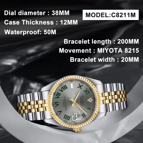 Vista 2 de CADISEN Relojes automáticos MIYOTA 8215 Reloj de pulsera impermeable para hombre, 38mm