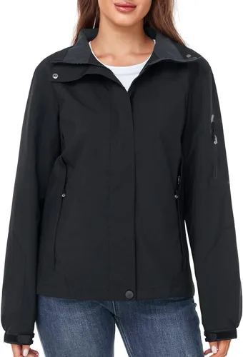 Vista 2 de SaphiRose Chaqueta impermeable para mujer, ligera, para exteriores, con capucha extraíble