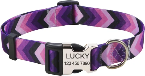 Vista 15 de Mihqy Collares de perro personalizados, collar de perro personalizado con nombre y número de teléfono, múltiples patrones y 4 tamaños de collar