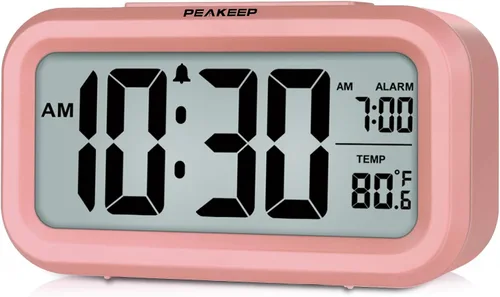 Vista 8 de Reloj despertador digital con luz nocturna Peakeep Temperatura interior con pilas Pequeño reloj inalámbrico lindo para dormitorio, escritorio