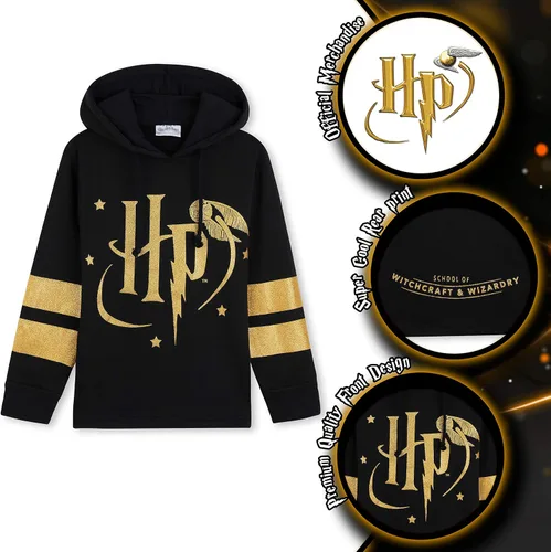 Vista 2 de Harry Potter Sudadera con capucha para niñas y adolescentes Hogwarts suave negrodoradorojo con cremallera