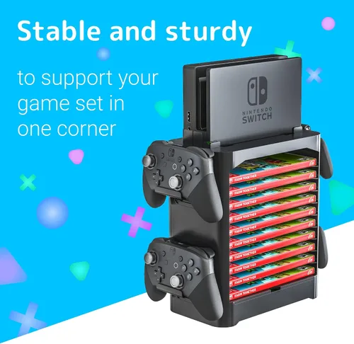 Vista 5 de Skywin Game Storage Tower + Game Card Stand for Nintendo Switch - Game Holder Disk Rack and Controller Organizer and a Card Case that Hold Up to 28