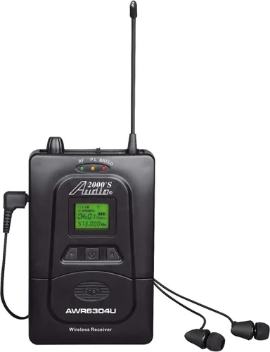 Vista 3 de Audio2000'S AWM630CU UHF 100 Sistema de monitor intrauditivo inalámbrico de frecuencia seleccionable con ocho receptores inalámbricos y una funda