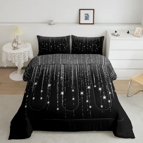 Vista 15 de Feelyou - Juego de edredón abstracto ombre, color azul y negro, juego de cama para adolescentes, para niños, mujeres y jóvenes, juego de edredón