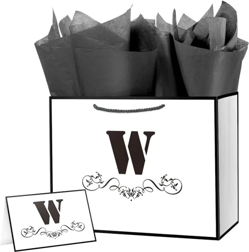 Vista 23 de ysmile Bolsa de regalo de letras con papel de envoltura para hombres, mujeres, niños y niñas, bolsa de papel grande de 16 pulgadas, color blanco