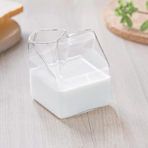Vista 6 de Jarra de cartón de leche de vidrio lindo transparente Kawaii Milk Carton Cup Mini Creamer Jarra Contenedor de 12 onzas, 1 unidad