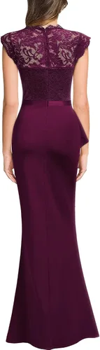 Vista 2 de MISSMAY Vestido largo formal de boda sin mangas con encaje floral retro para mujer