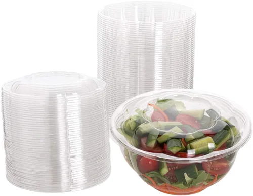 Vista 5 de Ensaladeras desechables de plástico con tapas herméticas, ideales para preparación de comidas, comida para llevar, catering, fiestas, picnics