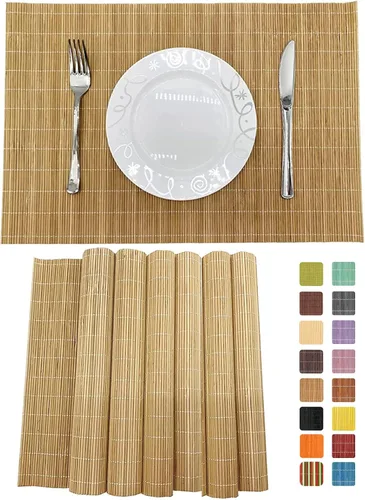 Vista 15 de Juego de 8 manteles individuales de bambú para sushi, estilo japonés, antideslizantes, de bambú, lavables, resistentes al calor, para comedor