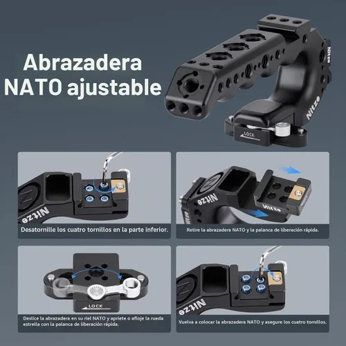 Vista 6 de Nitze Mango Stinger con mango superior para jaula de cámara con abrazadera QR NATO incorporada, PA28-A