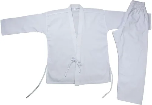 Vista 2 de FLUORY Uniforme de karate con cinturón libre, blanco Karate Gi para niños y adultos, talla 000-6