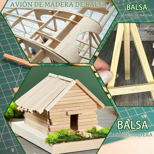 Vista 10 de 222 Piezas Palos de Madera de Balsa, Tiras de Madera Balsa Clavijas Cuadradas de Madera Palos de Madera Dura Sin Terminar para Manualidades