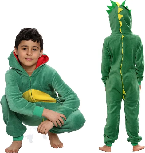 Vista 3 de Kids Girls Boys Overall Soft Fluffy Dinosaur All In One Jumpsuit 7-14 Years