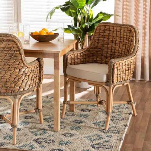 Vista 6 de bali & pari Kyle - Sillón moderno bohemio de ratán natural con respaldo tejido de hierba marina