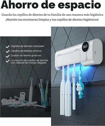 Vista 3 de MIMORE Soporte para cepillos de dientes, 4 ranuras para cepillos de dientes y función de temporizador, soportes inalámbricos para cepillos