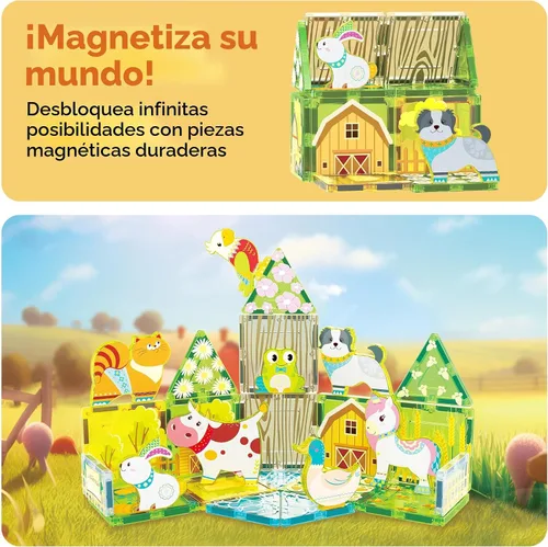 Vista 7 de PicassoTiles 8 figuras magnéticas de animales de granja, complemento de 8 Animales de granja
