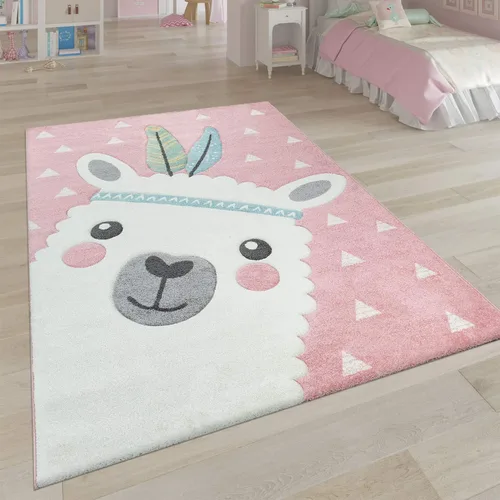Vista 5 de Paco Home Alfombra para habitación de niños, guardería, linda llama, tamaño: 2 pies 8 pulgadas x 4 pies 11 pulgadas, color: gris