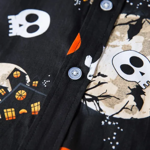 Vista 5 de fohemr Camisa divertida de Halloween para hombre, diseño de calabaza fea, manga larga, casual, con botones, disfraz de adulto para fiesta