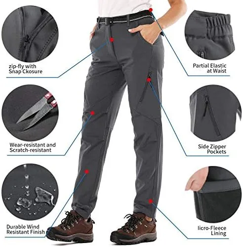Vista 4 de Womens Snow Pants Winter Fleece Lined Waterproof Soft Shell Insulated Outdoor Camping Travel ski Pants