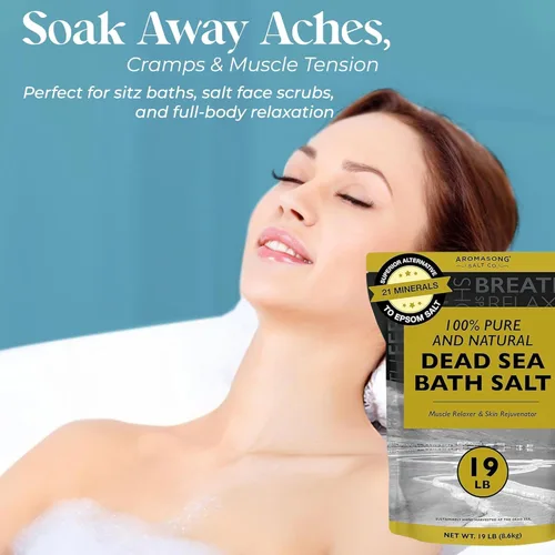 Vista 3 de Aromasong Dead Sea Bath Salt - 100% Pure & Natural Dead Sea Salts for Soaking Coarse Grain 5 LB - Bulk Resealable Pack (Packaging May Vary) Used for