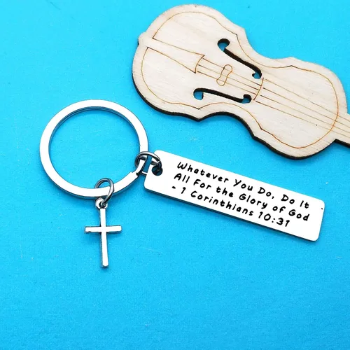 Vista 3 de Xiahuyu Llavero cristiano, versículo de la Biblia, regalo de bautismo y comunión, regalos religiosos inspiradores para mujeres y hombres