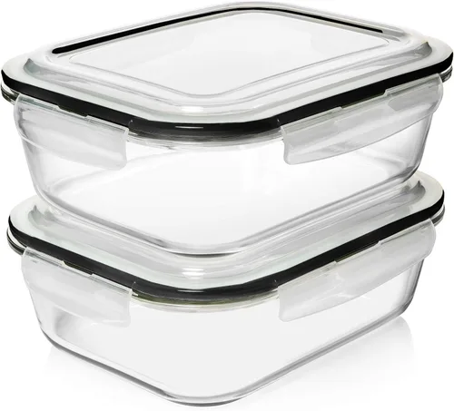 Vista 9 de Razab Juego de 2 recipientes de vidrio para almacenamiento de alimentos de 80 onzas, con tapas herméticas de bloqueo para almacenar y servir
