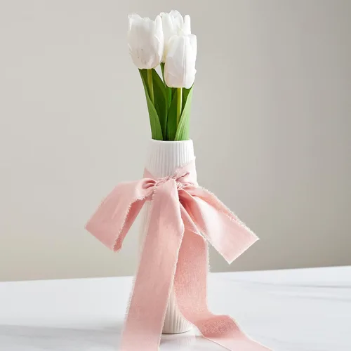 Vista 3 de Keypan Cinta rosa y blanca de 1-1/2 x 15 yardas hechas a mano de algodón deshilachado con flecos, para manualidades, ramos de flores, boda, baby