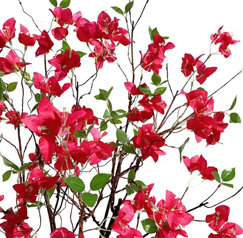 Vista 3 de Ramas de flores artificiales de buganvilla, tallos de buganvilla de seda con ramitas de árbol secas, tallos de vegetación sintética de tacto real