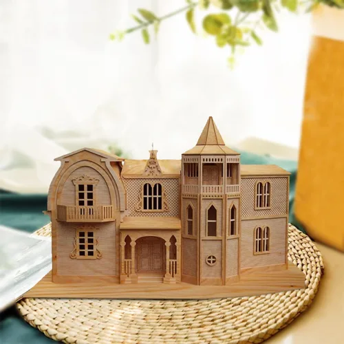 Vista 7 de Bird's Wood Shack Munster House - Kit de modelo de casa 3D fácil de montar hecha de madera de abedul báltico
