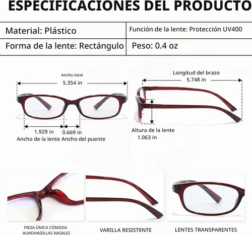 Vista 5 de DreamCalf Office-Siren Blue Light Glasses for Women Y2K Fake Glasses A01- Marco rojo transparente