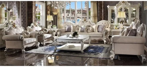 Vista 4 de Acme Sofá Picardía con almohadas en tela beige y perla antigua