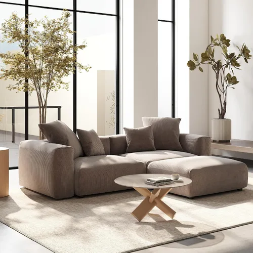 Vista 32 de Sofá seccional modular en forma de nube, sofá en L con otomano, sofá cama de 260 cm de tamaño grande, sofás cama de corduroy para sala de estar