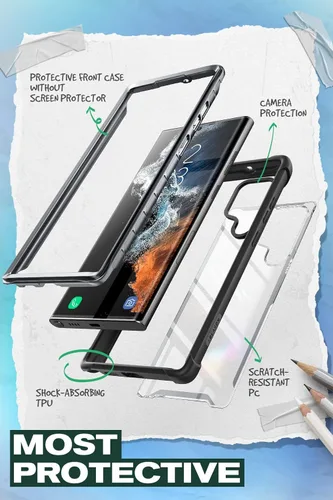 Vista 4 de i-Blason Funda transparente para Samsung Galaxy S22 Ultra (6.8 pulgadas) 5G, funda protectora robusta [Ares] sin protector de pantalla integrado