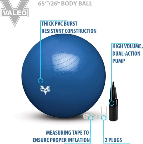 Vista 2 de Valeo Pelota corporal de ejercicio – Grado profesional anti-estallido, pelota de equilibrio para pilates, yoga, entrenamiento de estabilidad