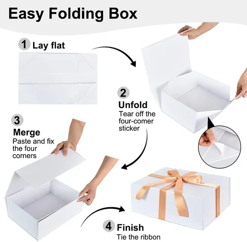 Vista 4 de BEISHIDA Caja de regalo blanca de 11 x 9 x 4.4 pulgadas, cajas de regalo con tapas de cierre magnético para embalaje de regalo, Día del Padre, Día